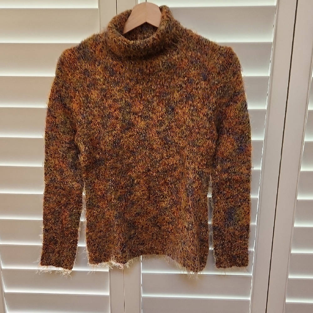 Brown Cowl Neck Sweater with Textured Fit